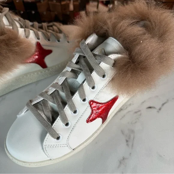 AMA ‘SLAM’ Made In Italy White With Red Star & Brown Fur Trim Size 37 NIB - Picture 12 of 15
